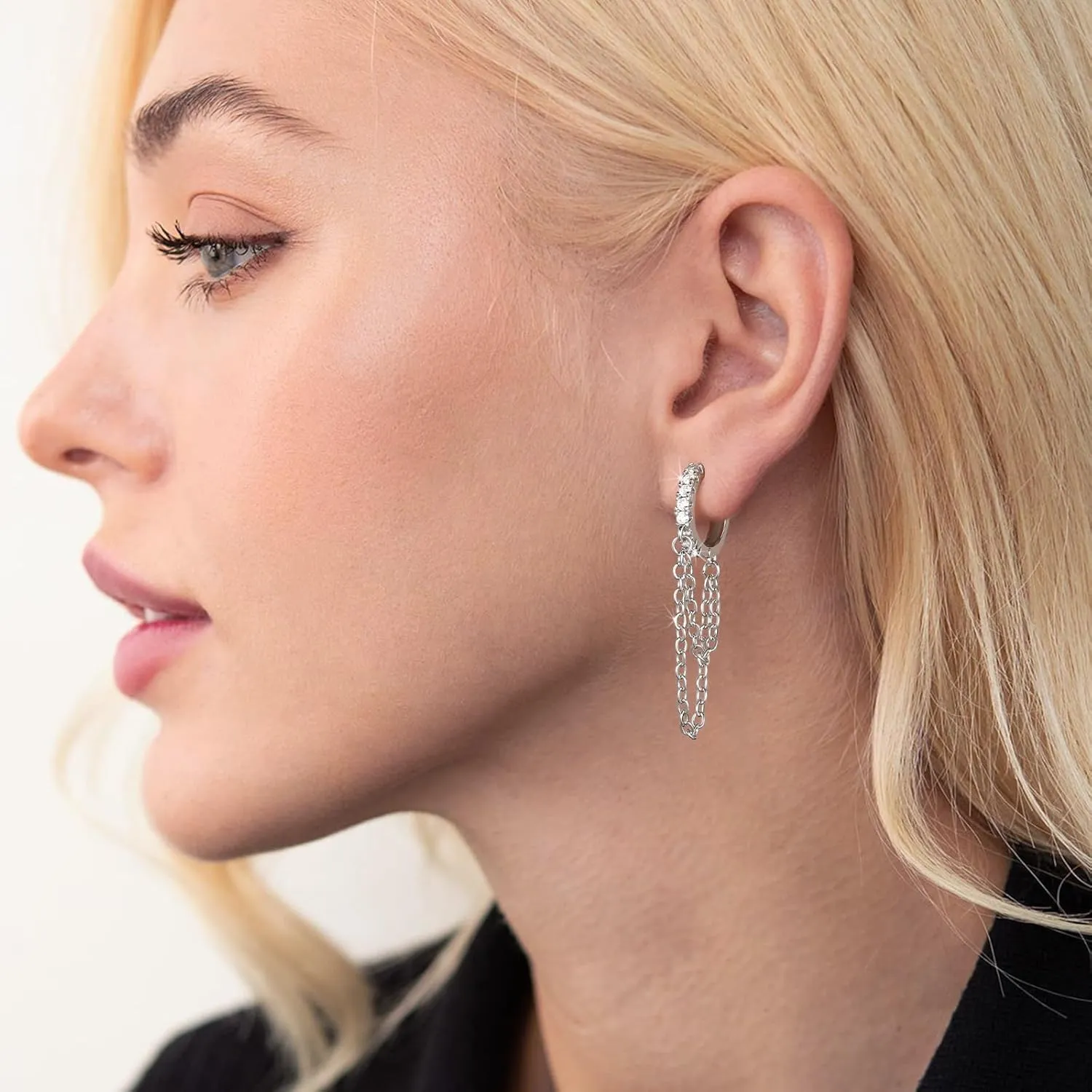 Gold Hoop Earrings for Women Tassel Chain Huggie Earrings and Sterling Silver Drop Dangle Hypoallergenic Earrings Cubic Zirconia Small Hoop Earrings Jewelry for Women Gifts