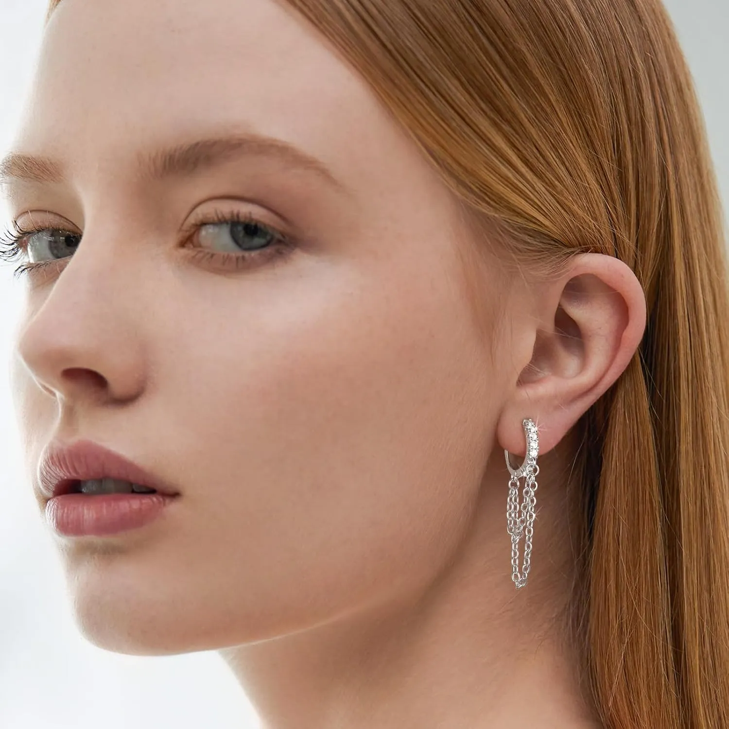 Gold Hoop Earrings for Women Tassel Chain Huggie Earrings and Sterling Silver Drop Dangle Hypoallergenic Earrings Cubic Zirconia Small Hoop Earrings Jewelry for Women Gifts
