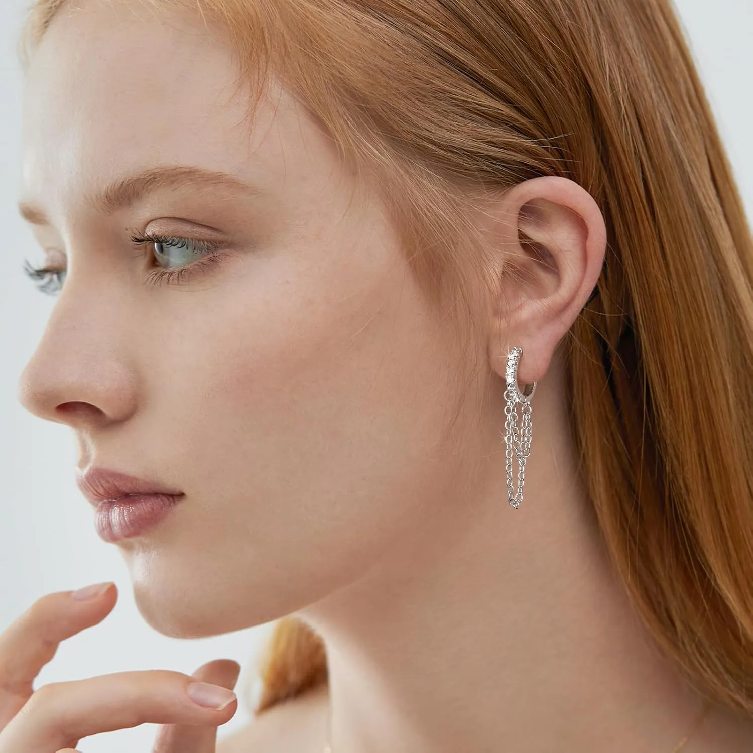 Gold Hoop Earrings for Women Tassel Chain Huggie Earrings and Sterling Silver Drop Dangle Hypoallergenic Earrings Cubic Zirconia Small Hoop Earrings Jewelry for Women Gifts