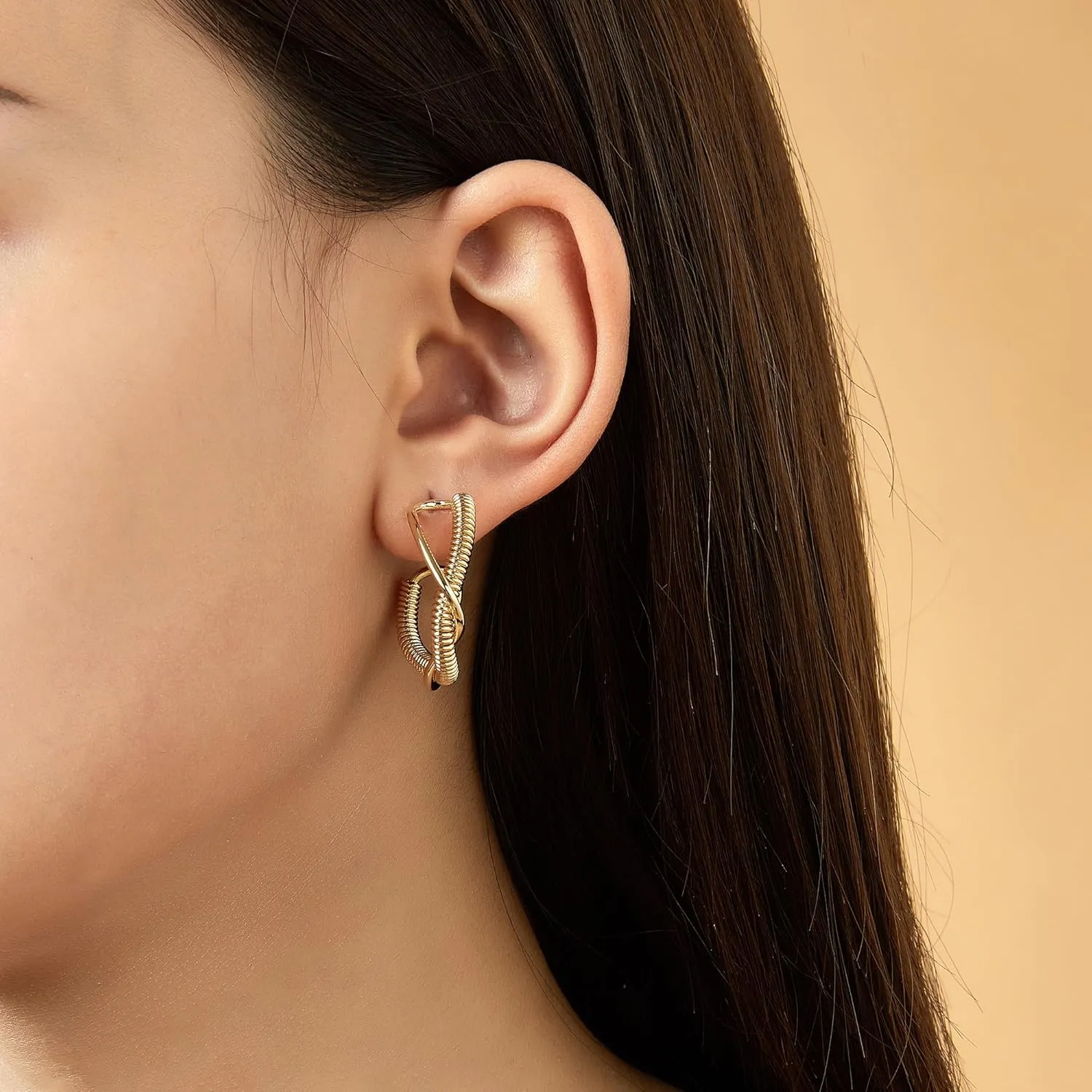 Gold Hoop Earrings for Women, Trendy 18K Plated Cubic Zirconia Twisted Rope Earrings Cuff Lightweight Hypoallergenic Jewelry for Her