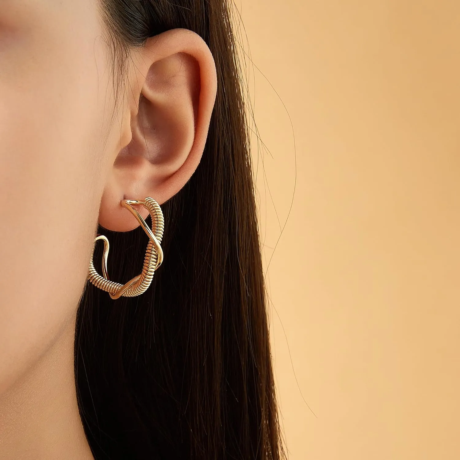 Gold Hoop Earrings for Women, Trendy 18K Plated Cubic Zirconia Twisted Rope Earrings Cuff Lightweight Hypoallergenic Jewelry for Her