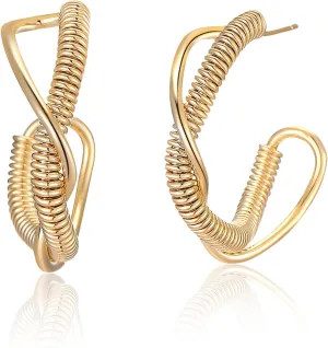 Gold Hoop Earrings for Women, Trendy 18K Plated Cubic Zirconia Twisted Rope Earrings Cuff Lightweight Hypoallergenic Jewelry for Her