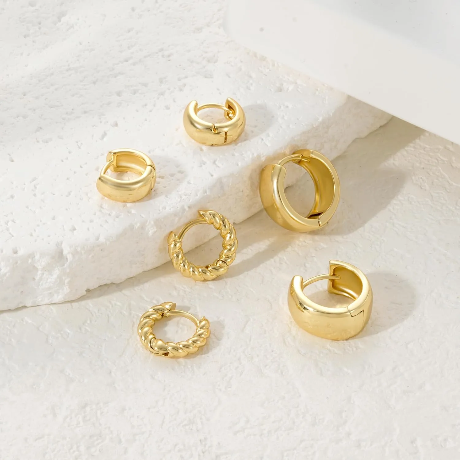 Gold Hoop Earrings Set for Women Trendy, 3 Pairs 14K Gold Small Hoop Huggie Earrings for Women Stud Earrings for Women Hypoallergenic Jewelry Gifts for Women