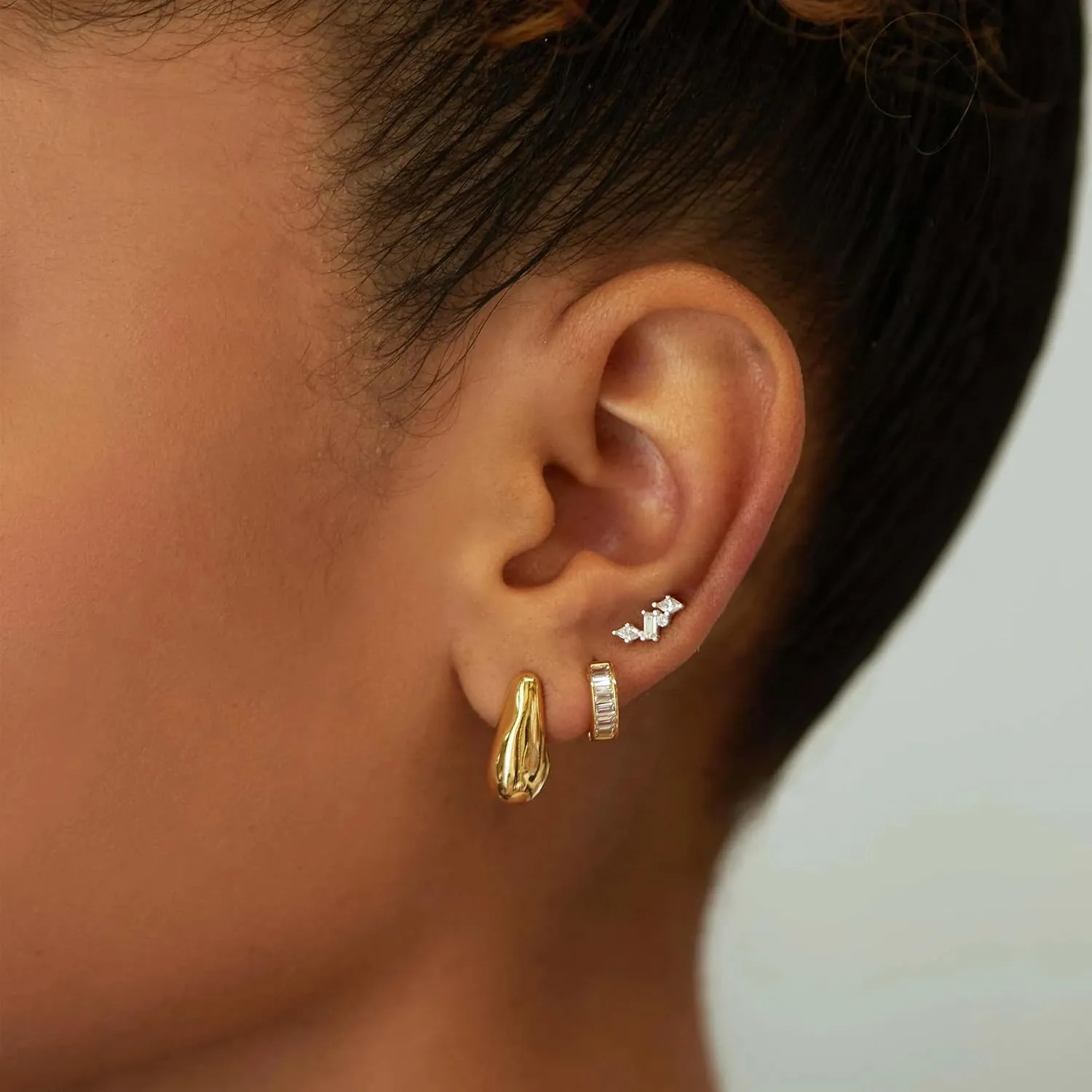Gold Hoop Earrings Set for Women Trendy, 3 Pairs 14K Gold Small Hoop Huggie Earrings for Women Stud Earrings for Women Hypoallergenic Jewelry Gifts for Women