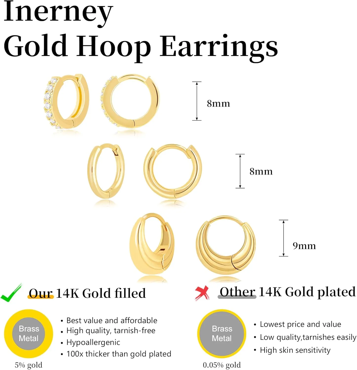 Gold Huggie Hoop Earrings Set for Women, Dainty Small Sterling Silver Earring for Multiple Piercing Hypoallergenic Jewelry, Trendy Twisted CZ Cartilage Earings for Women's Mother Gifts 3Pairs