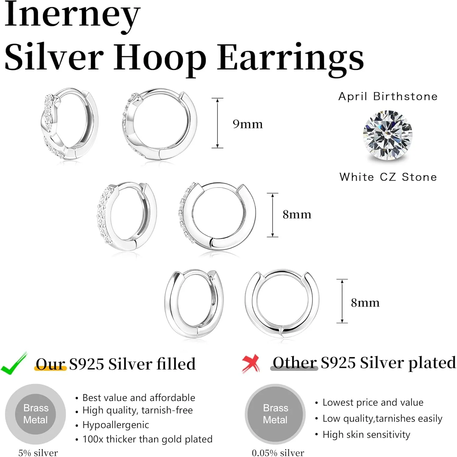 Gold Huggie Hoop Earrings Set for Women, Dainty Small Sterling Silver Earring for Multiple Piercing Hypoallergenic Jewelry, Trendy Twisted CZ Cartilage Earings for Women's Mother Gifts 3Pairs
