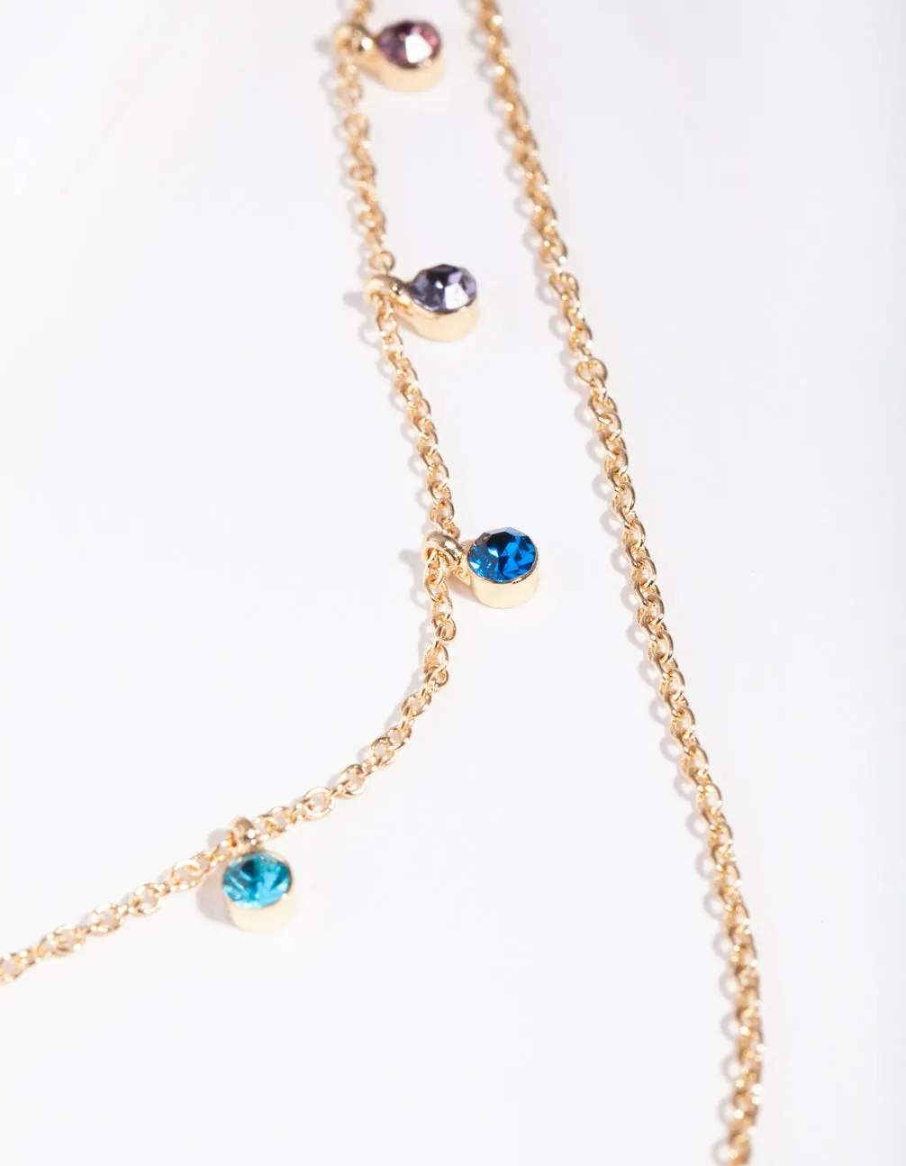 Gold Mini Rainbow Diamante Layered Necklace