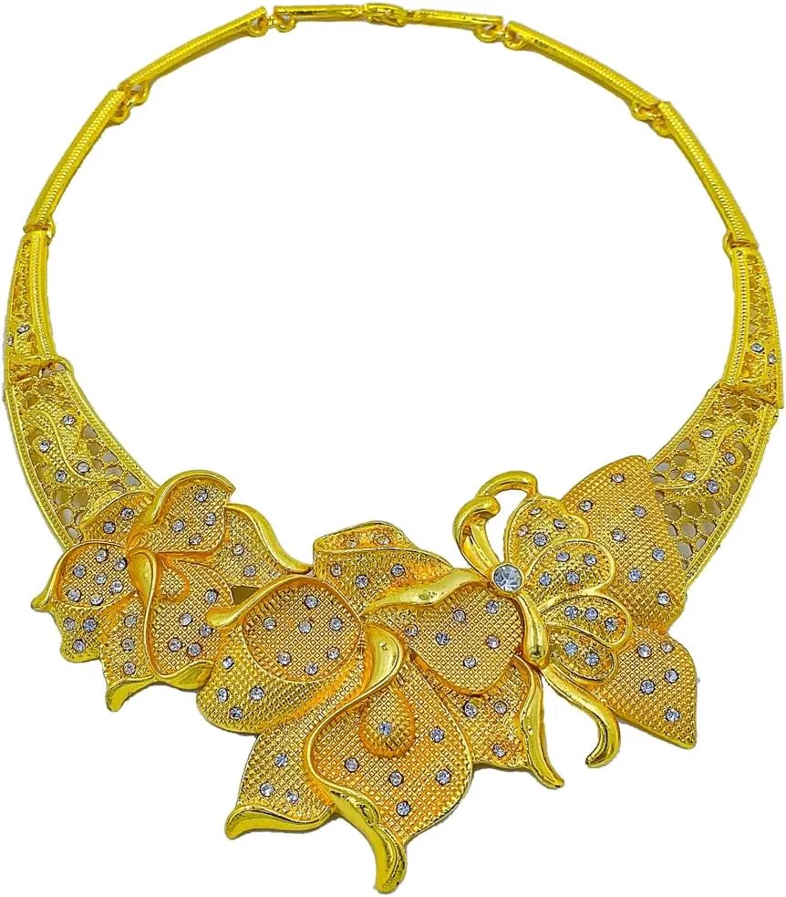 Gold Necklace Jewelry Set Dubai Gold Bracelet Earrings Ring Accessories Bridal Jewelry Set for Women Wedding