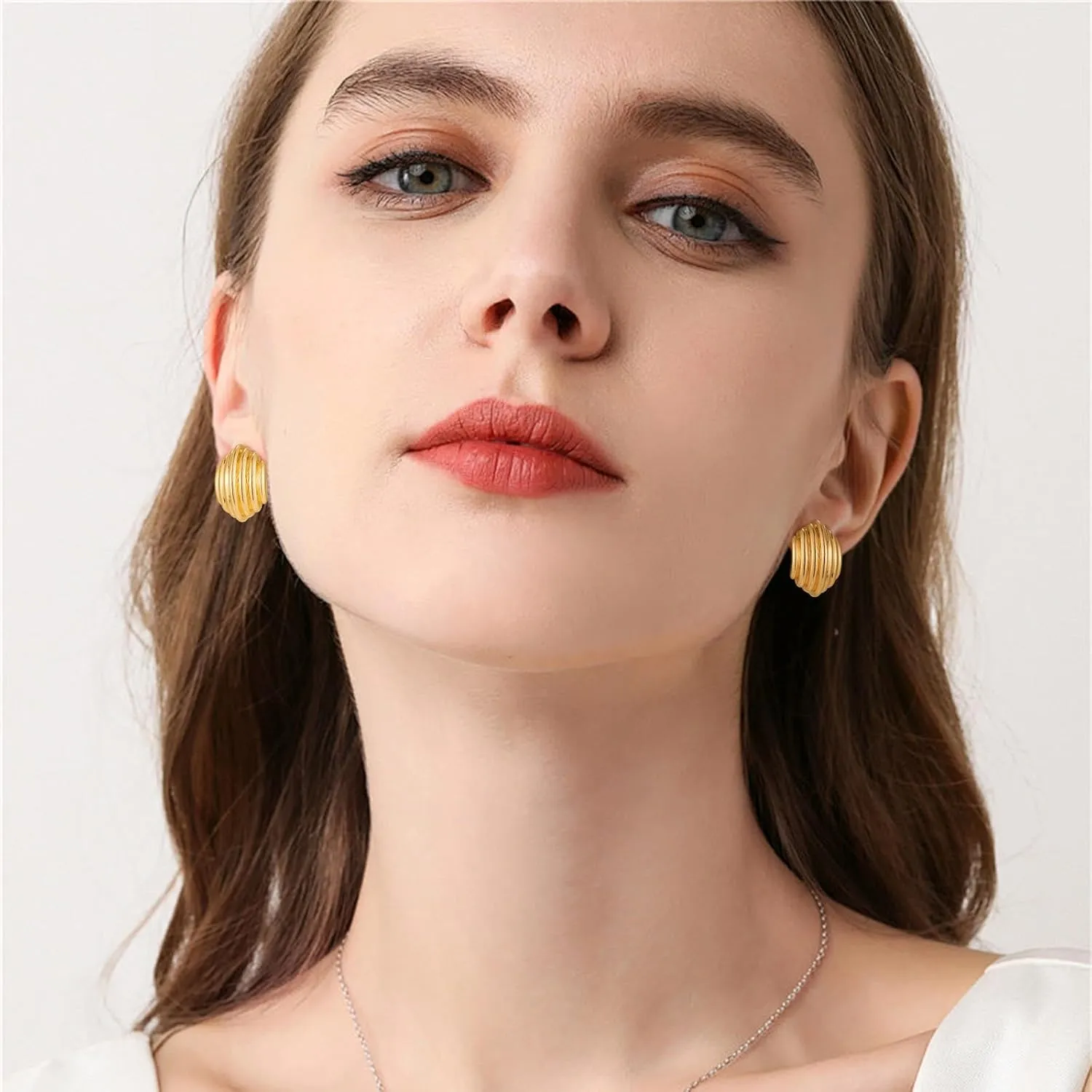 Gold Plated Chunky Vintage Earrings for Women Trendy Textured Stud Earrings