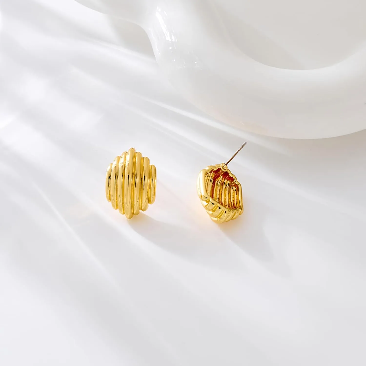Gold Plated Chunky Vintage Earrings for Women Trendy Textured Stud Earrings