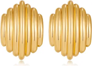 Gold Plated Chunky Vintage Earrings for Women Trendy Textured Stud Earrings