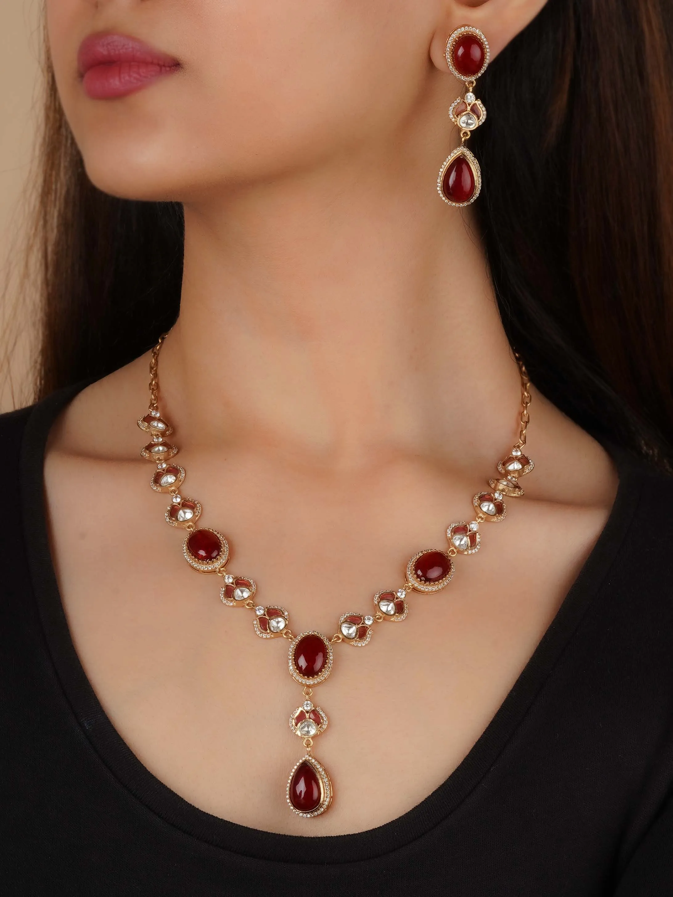 Gold Plated Faux Polki Necklace Set - PK-S266