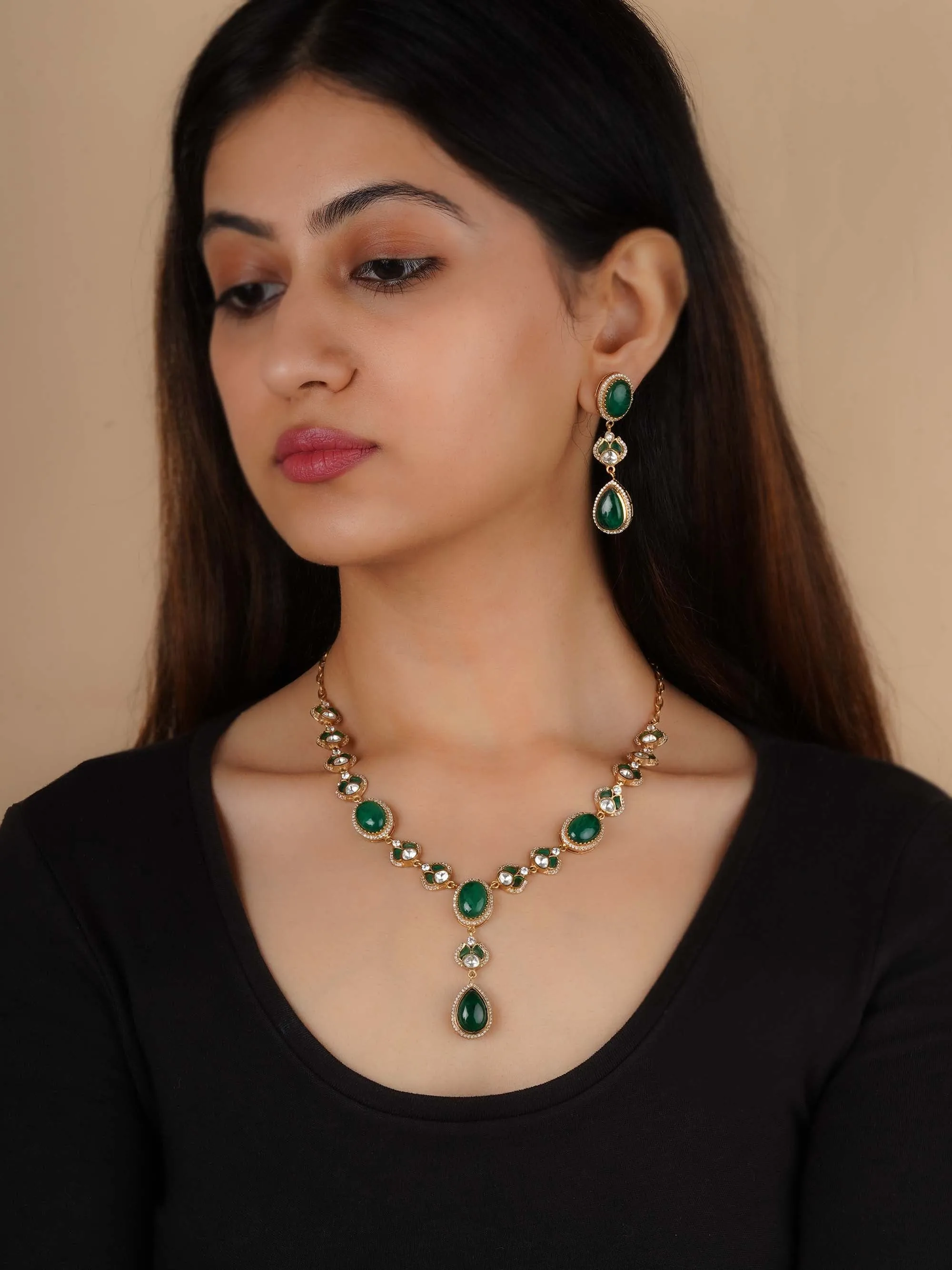 Gold Plated Faux Polki Necklace Set - PK-S266