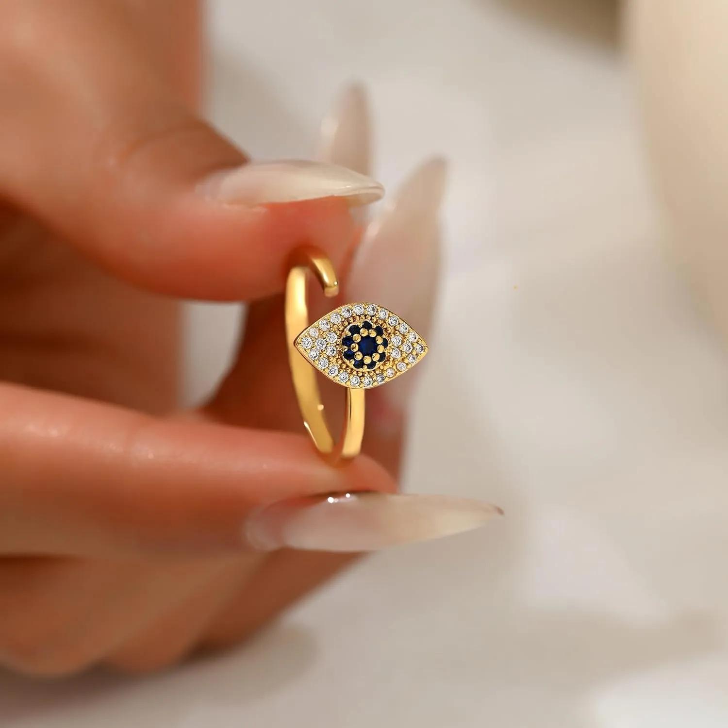 Gold Rings for Women Open Anti Anxiety Spinner Ring Adjustable Fidget Rings Evil Eye Flower Ring Jewelry