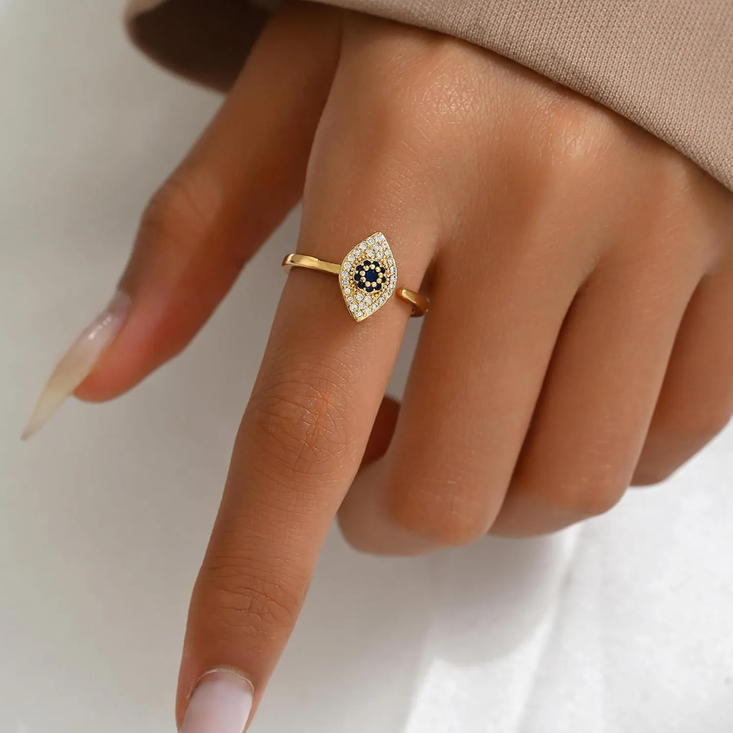 Gold Rings for Women Open Anti Anxiety Spinner Ring Adjustable Fidget Rings Evil Eye Flower Ring Jewelry