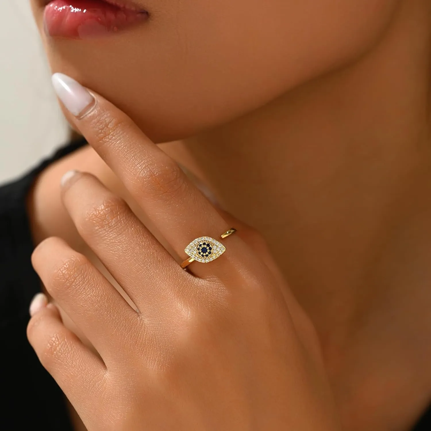 Gold Rings for Women Open Anti Anxiety Spinner Ring Adjustable Fidget Rings Evil Eye Flower Ring Jewelry