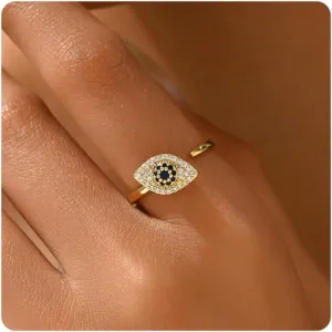 Gold Rings for Women Open Anti Anxiety Spinner Ring Adjustable Fidget Rings Evil Eye Flower Ring Jewelry