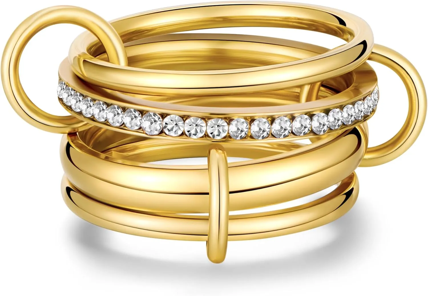 Gold Stackable Rings for Women Non Tarnish Stainless Steel Gold Linked Ring, Fashion Jewelry Rings Set for Daily Wear or Special Occasions