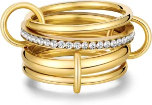 Gold Stackable Rings for Women Non Tarnish Stainless Steel Gold Linked Ring, Fashion Jewelry Rings Set for Daily Wear or Special Occasions
