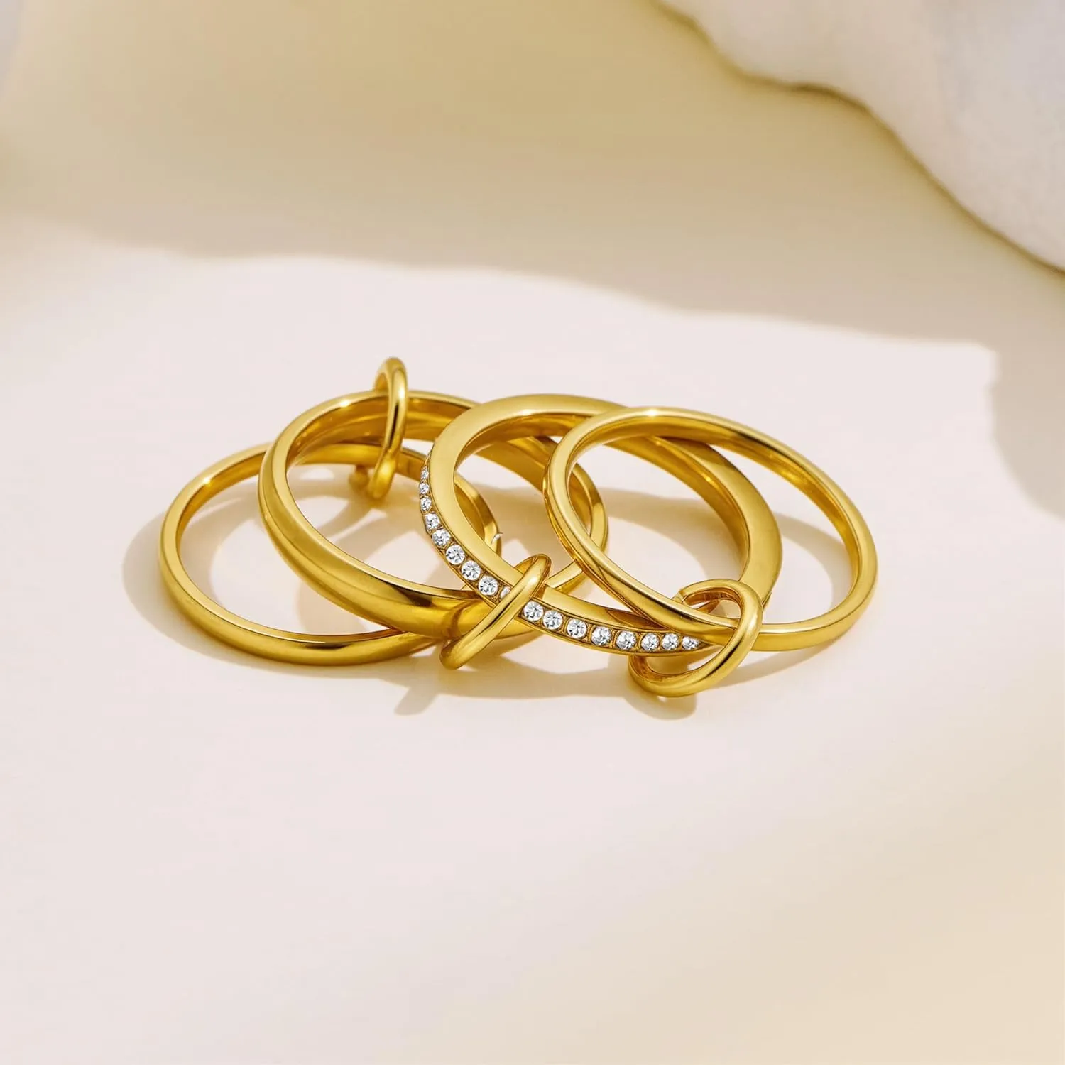 Gold Stackable Rings for Women Non Tarnish Stainless Steel Gold Linked Ring, Fashion Jewelry Rings Set for Daily Wear or Special Occasions