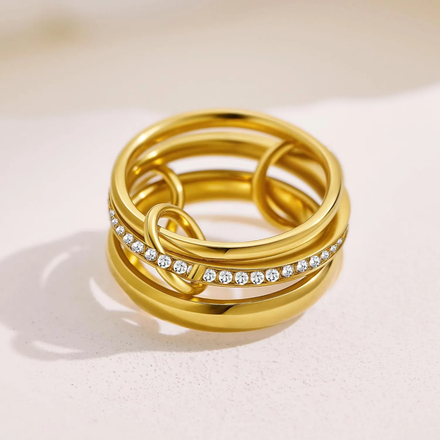 Gold Stackable Rings for Women Non Tarnish Stainless Steel Gold Linked Ring, Fashion Jewelry Rings Set for Daily Wear or Special Occasions