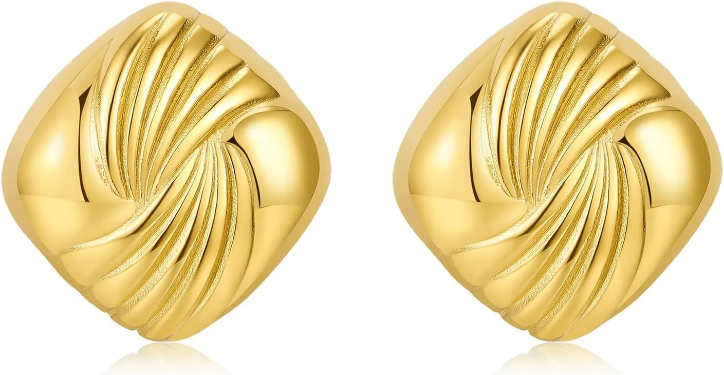 Gold Stainless Steel Earrings for Women Trendy Large Gold Stud Hypoallergenic