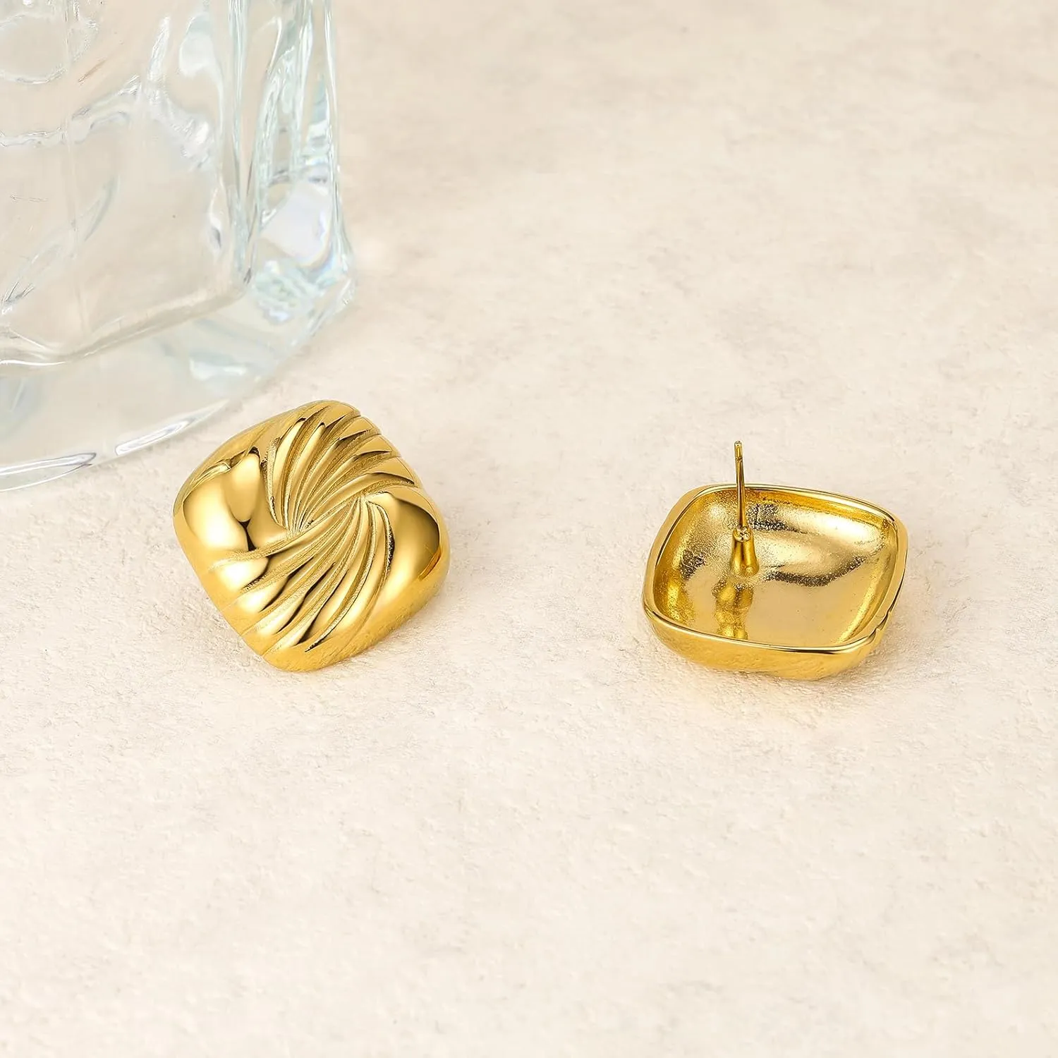 Gold Stainless Steel Earrings for Women Trendy Large Gold Stud Hypoallergenic