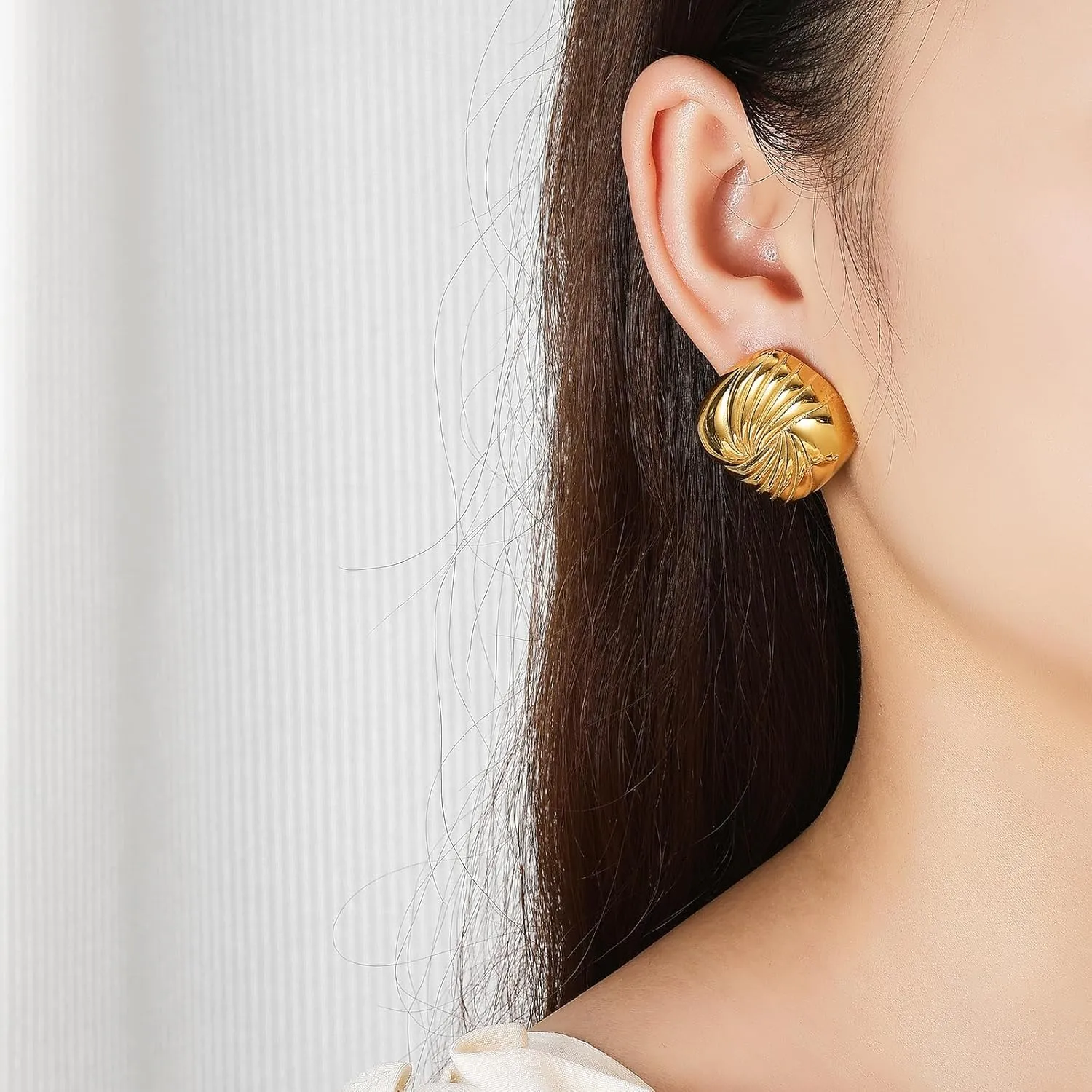 Gold Stainless Steel Earrings for Women Trendy Large Gold Stud Hypoallergenic