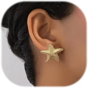 Gold Starfish Earring Trendy Dainty Lightweight 14K Gold Plated Small Starfish Pearl Stud Earring Minimalist Simple Hypoallergenic Earrings