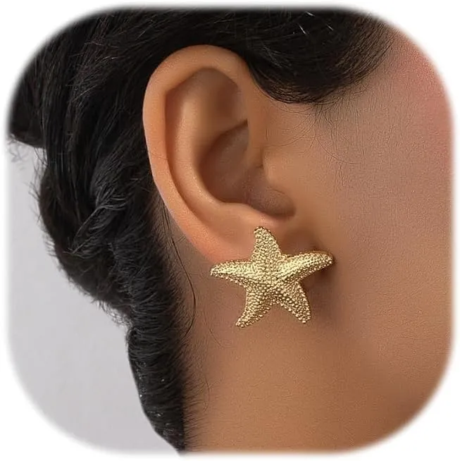 Gold Starfish Earring Trendy Dainty Lightweight 14K Gold Plated Small Starfish Pearl Stud Earring Minimalist Simple Hypoallergenic Earrings