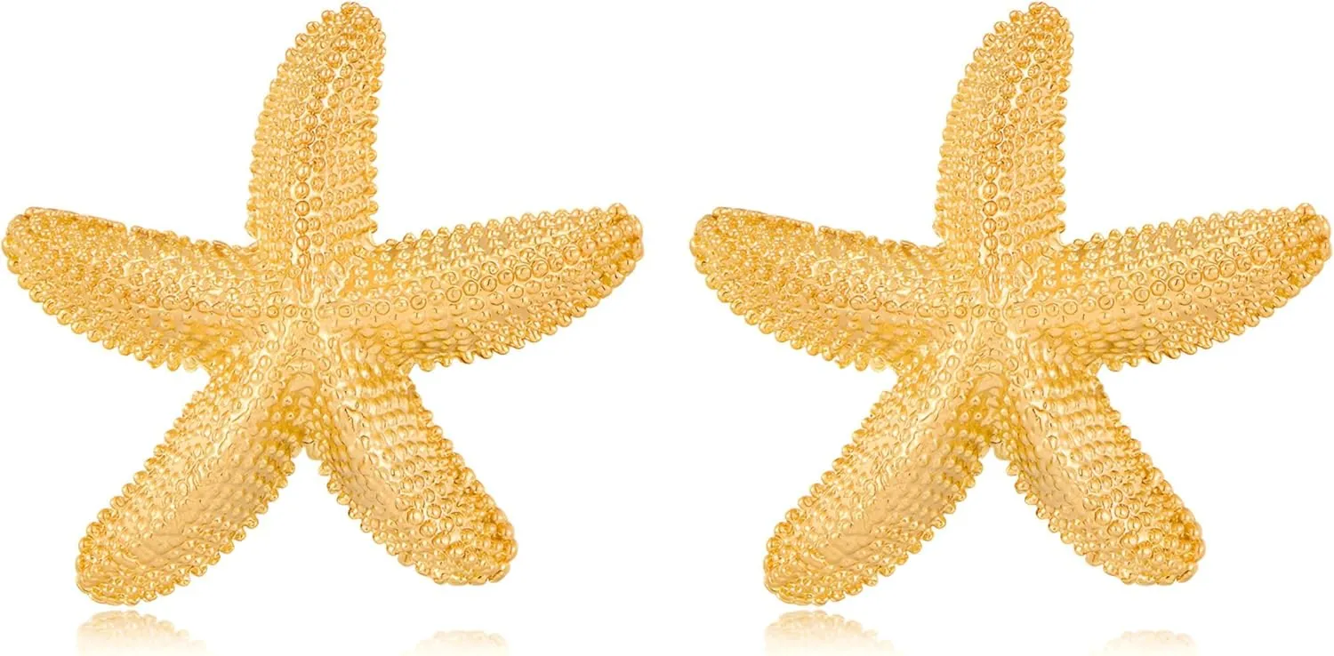 Gold Starfish Earrings for Women Chunky Sea Star Earrings Summer Beach Earring Vacation Trendy Jewelry