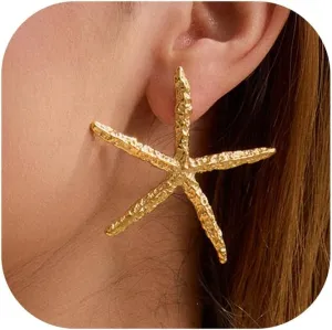 Gold Starfish Earrings for Women Dainty Beach Gold Plated Earrings Trendy Summer Jewelry