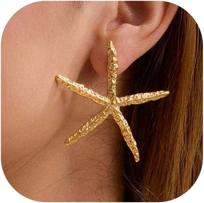 Gold Starfish Earrings for Women Dainty Beach Gold Plated Earrings Trendy Summer Jewelry