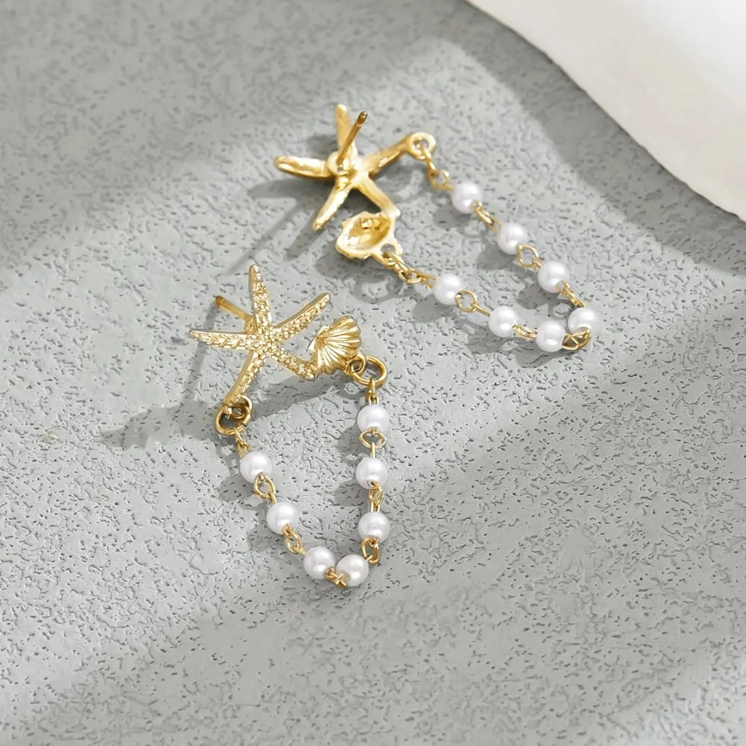 Gold Starfish Earrings for Women Trendy Dainty Lightweight 14K Gold Plated Small Starfish Pearl Stud Earring Minimalist Simple Hypoallergenic Summer Earrings