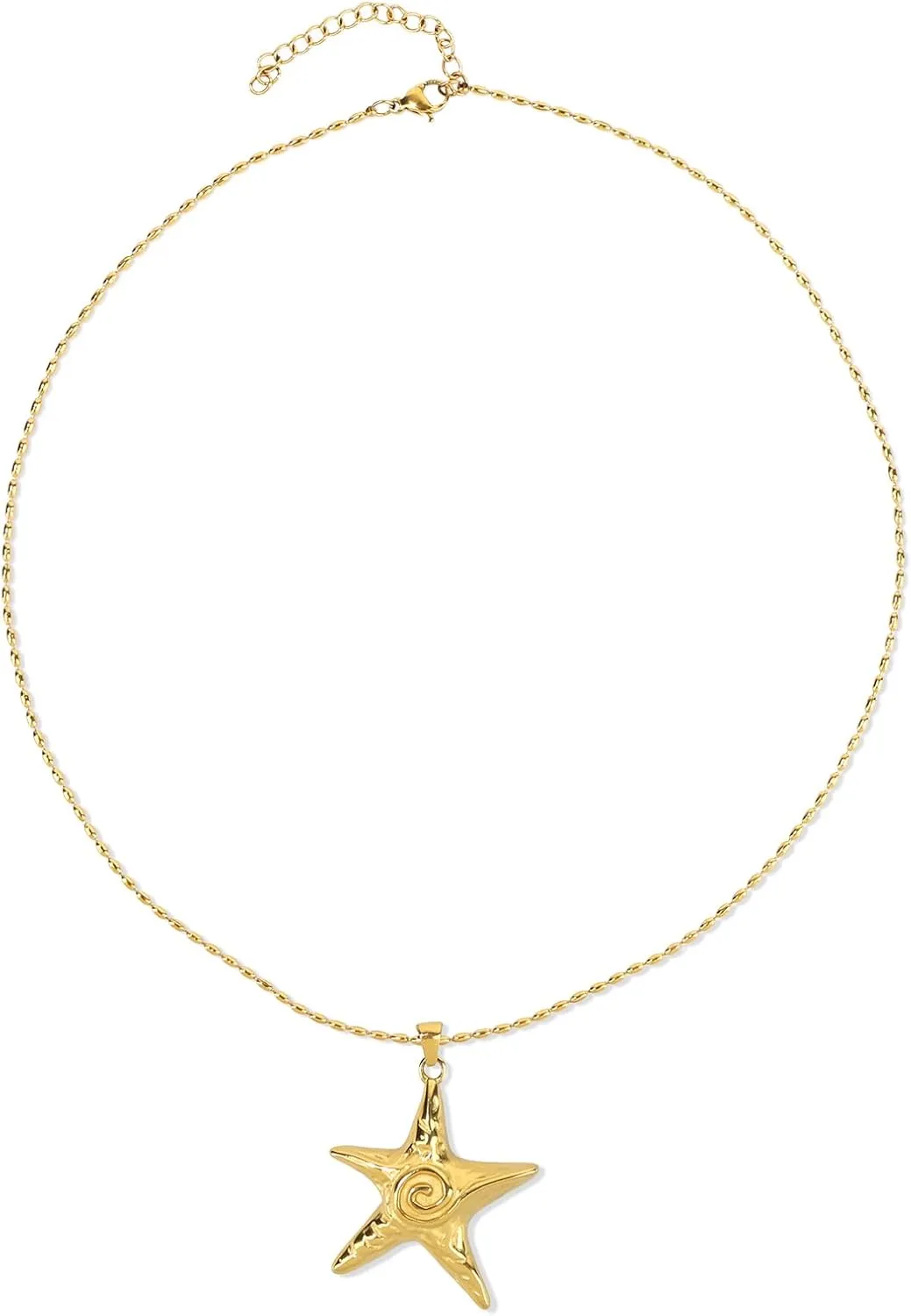 Gold Starfish Necklace, Exquisite Swirl Threaded Summer Necklace for Women Trendy Stainless Steel Sea Star Pendant Chain Ocean Beach Bohemian Vacation Jewelry Gift
