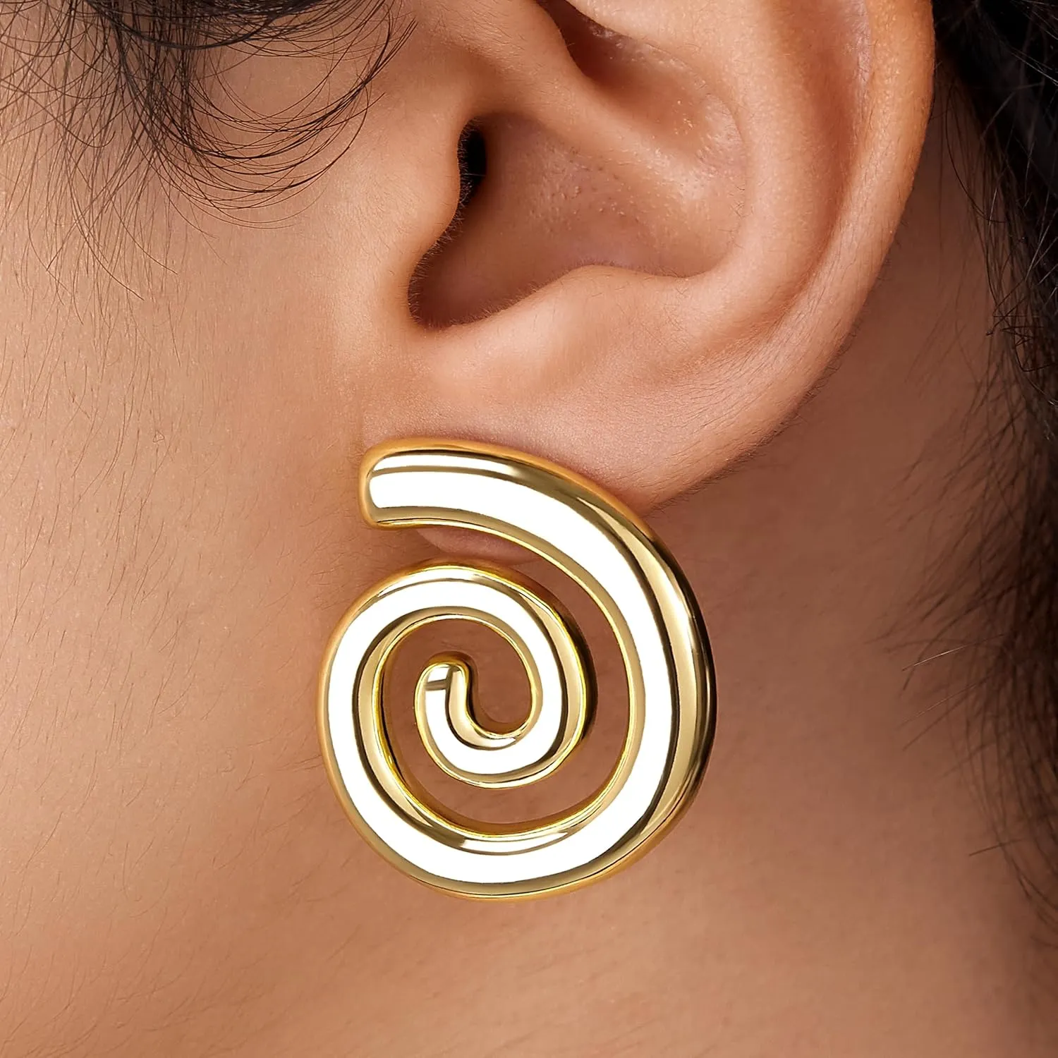Gold Statement Earrings for Women Trendy, 14k Chunky Stud Earrings, Lightweight Hypoallergenic Fashion Gold Jewelry Gifts