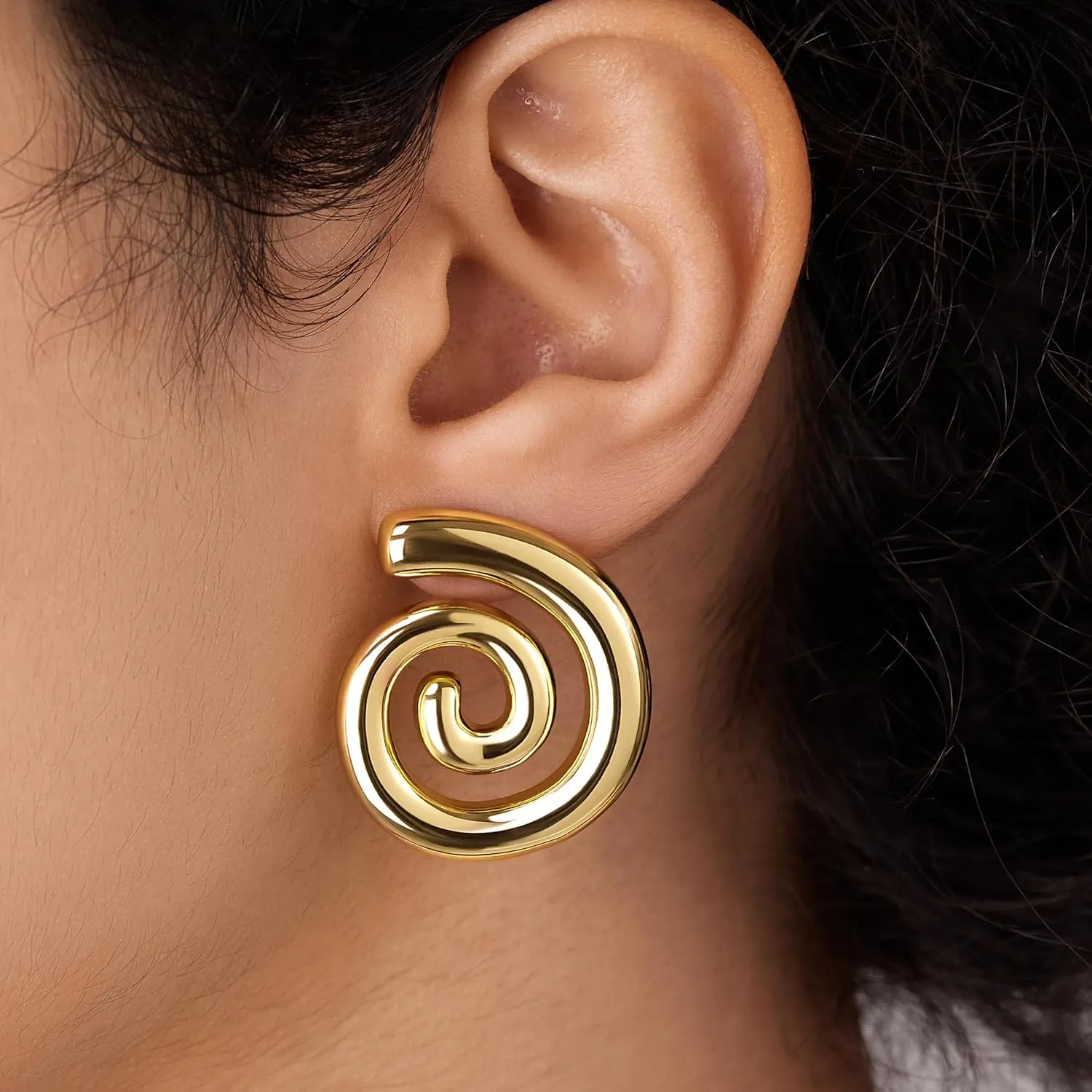 Gold Statement Earrings for Women Trendy, 14k Chunky Stud Earrings, Lightweight Hypoallergenic Fashion Gold Jewelry Gifts