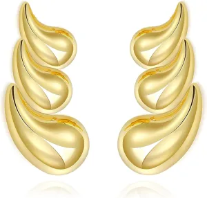 Gold Statement Geometric Dangle Drop Earrings for Women Girls Dupes Earring Chunky Trendy Teardrop Stud Fashion Jewelry Gift