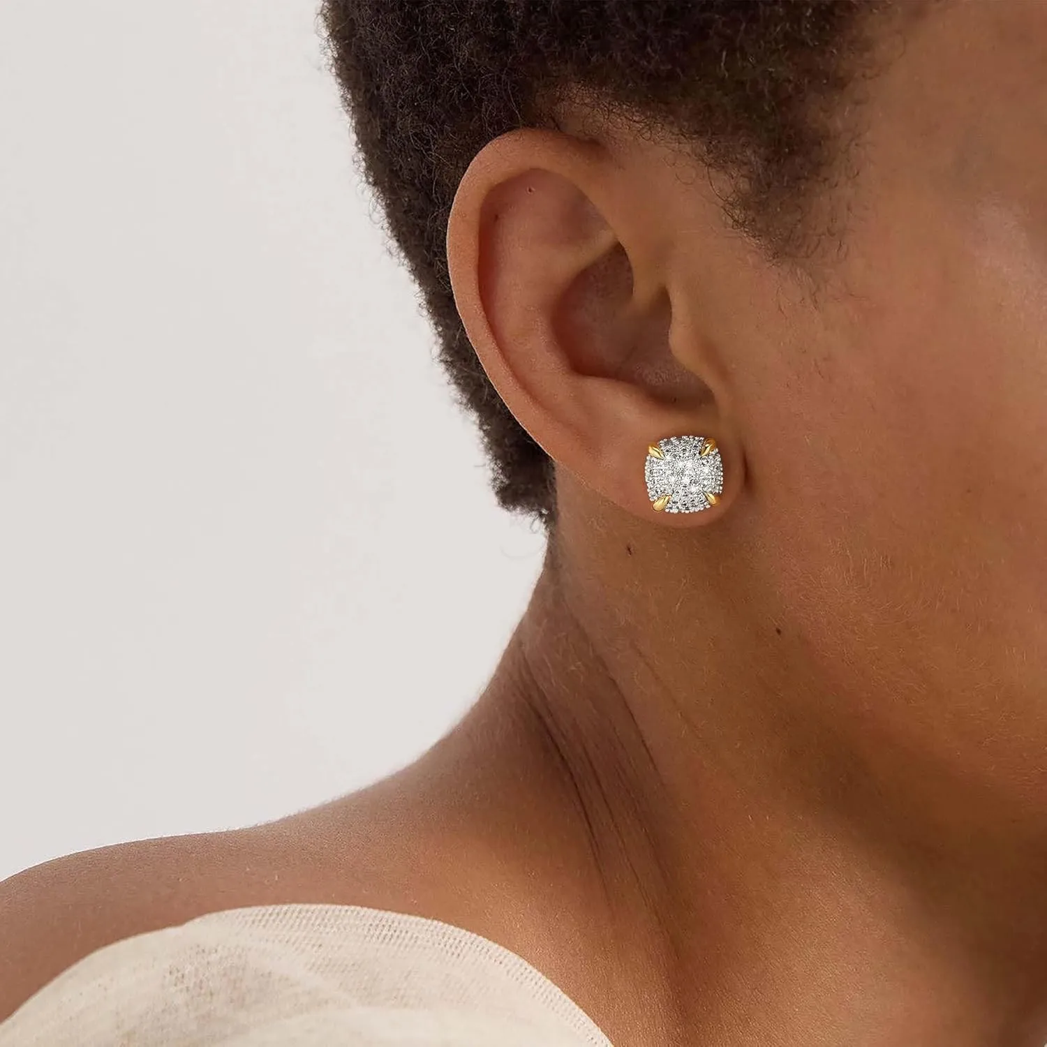Gold Stud Earrings for Women 14K Gold Plated S925 Sterling Silver Post Hypollergenic Cubic Zirconia Oval Earrings Gold Jewelry