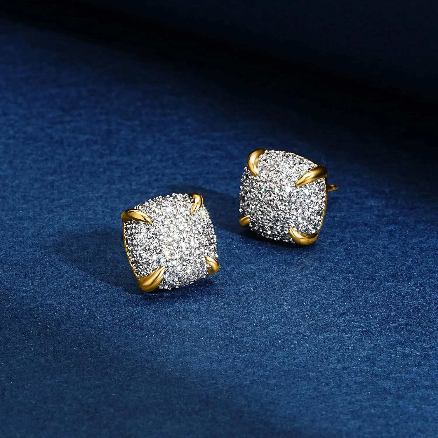 Gold Stud Earrings for Women 14K Gold Plated S925 Sterling Silver Post Hypollergenic Cubic Zirconia Oval Earrings Gold Jewelry