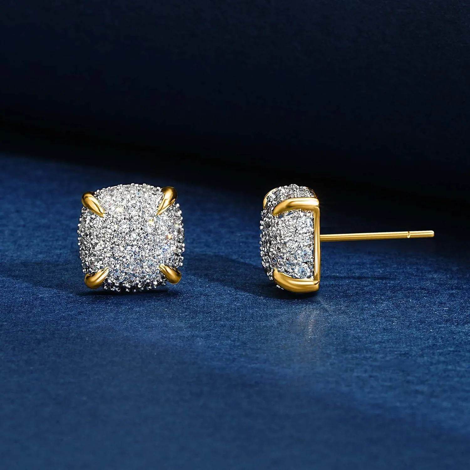 Gold Stud Earrings for Women 14K Gold Plated S925 Sterling Silver Post Hypollergenic Cubic Zirconia Oval Earrings Gold Jewelry
