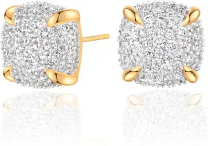 Gold Stud Earrings for Women 14K Gold Plated S925 Sterling Silver Post Hypollergenic Cubic Zirconia Oval Earrings Gold Jewelry