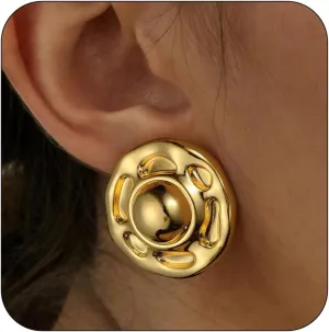 Gold Studs Earrings for Women Dainty 14k Gold Plated Earrings for Women Irregular Gold Stud Earrings Statement Earrings for Women Hypoallergenic Earrings for Women Trendy Jewelry Gift for Her