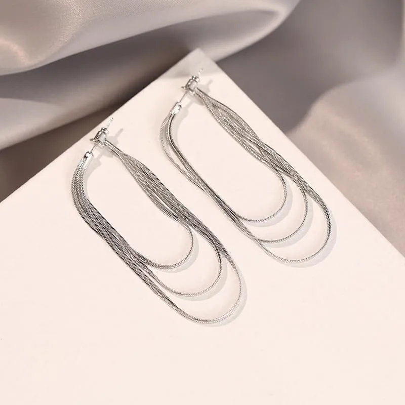 Gold Tassel Earrings for Women Gold Dangle Earrings Long Tassel Drop Earrings Fringe Statement Earrings Silver Wedding Bridesmaid Jewelry for Women