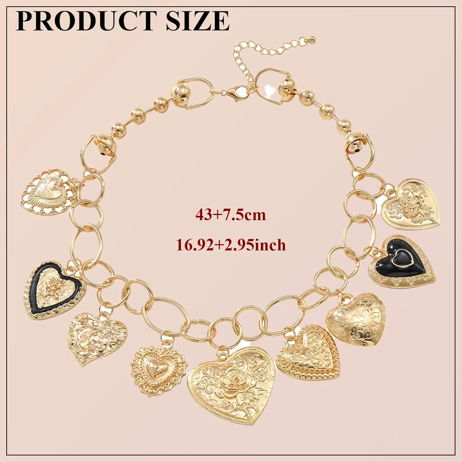 Golden Charm Necklace for Women, Boho-Inspired Paperclip Chain with Heart Pepper Cheetah Cherry Bow Coin Charms Dainty Layered Necklace Trendy Jewelry for Everyday Wear Gifts Special Occasions