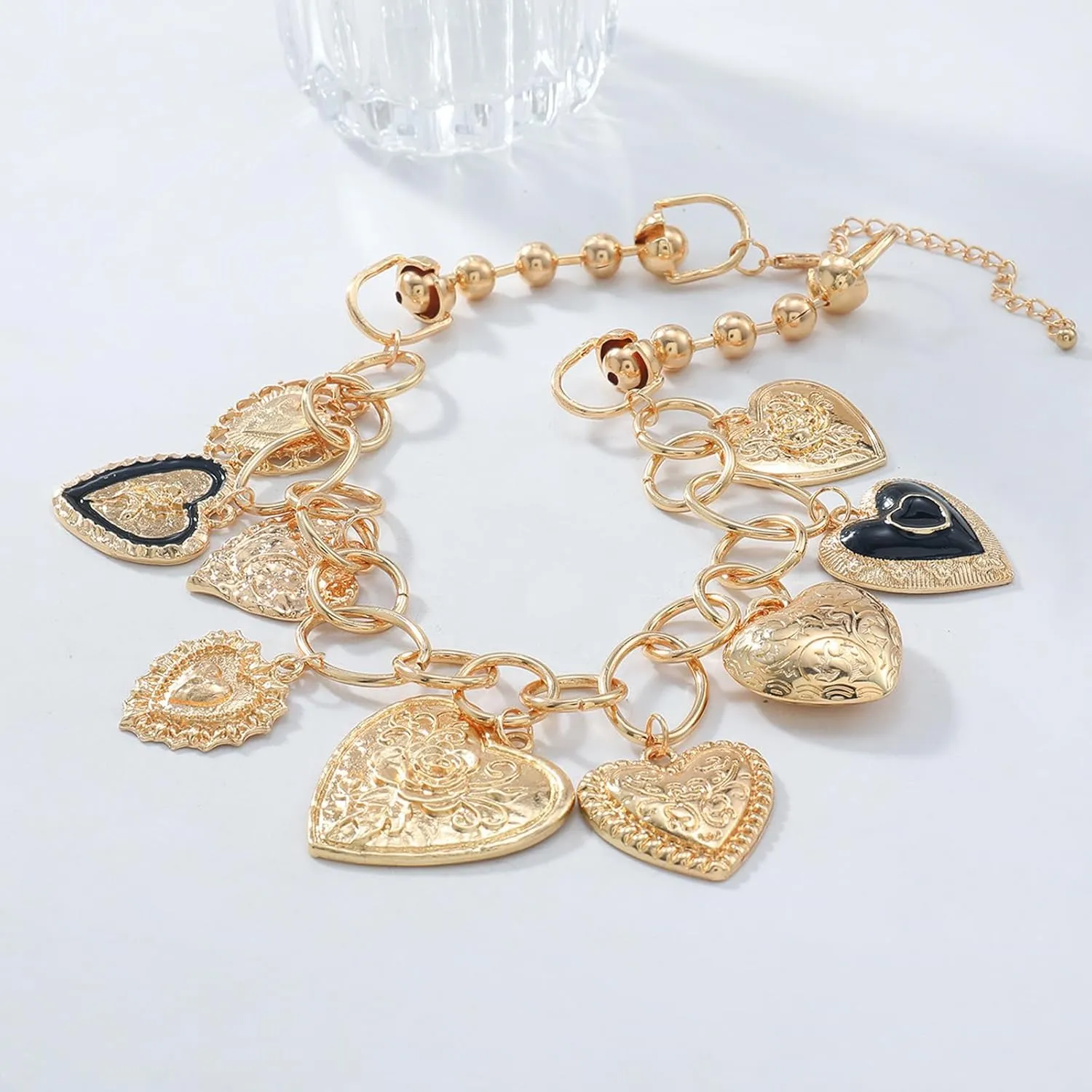 Golden Charm Necklace for Women, Boho-Inspired Paperclip Chain with Heart Pepper Cheetah Cherry Bow Coin Charms Dainty Layered Necklace Trendy Jewelry for Everyday Wear Gifts Special Occasions