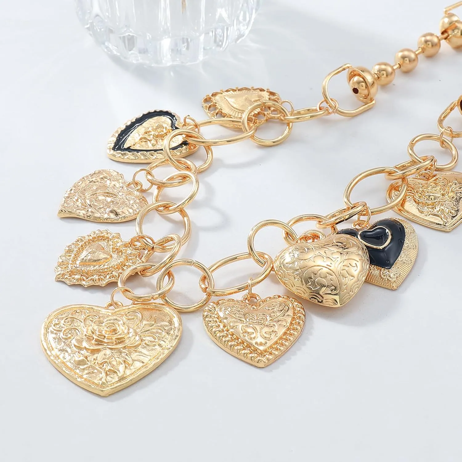 Golden Charm Necklace for Women, Boho-Inspired Paperclip Chain with Heart Pepper Cheetah Cherry Bow Coin Charms Dainty Layered Necklace Trendy Jewelry for Everyday Wear Gifts Special Occasions