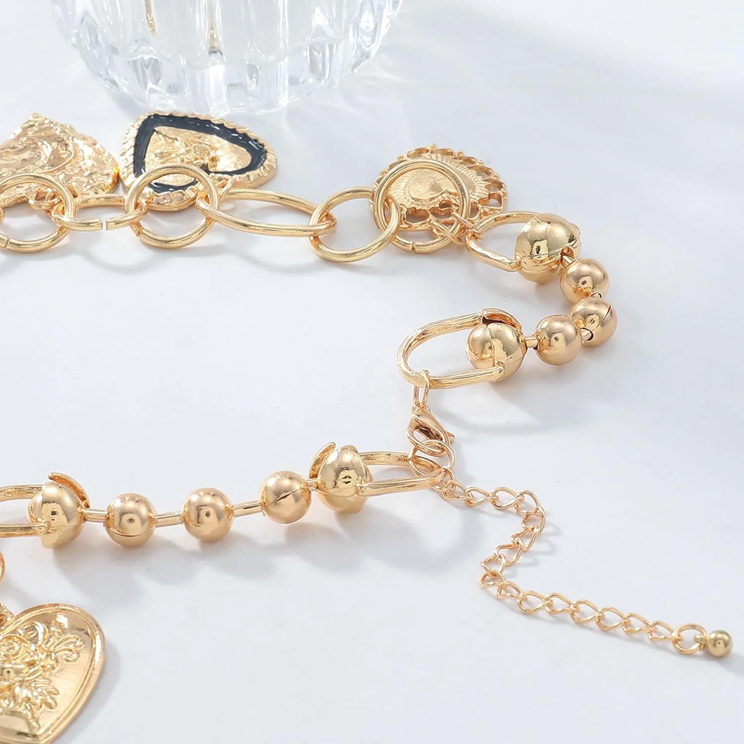 Golden Charm Necklace for Women, Boho-Inspired Paperclip Chain with Heart Pepper Cheetah Cherry Bow Coin Charms Dainty Layered Necklace Trendy Jewelry for Everyday Wear Gifts Special Occasions