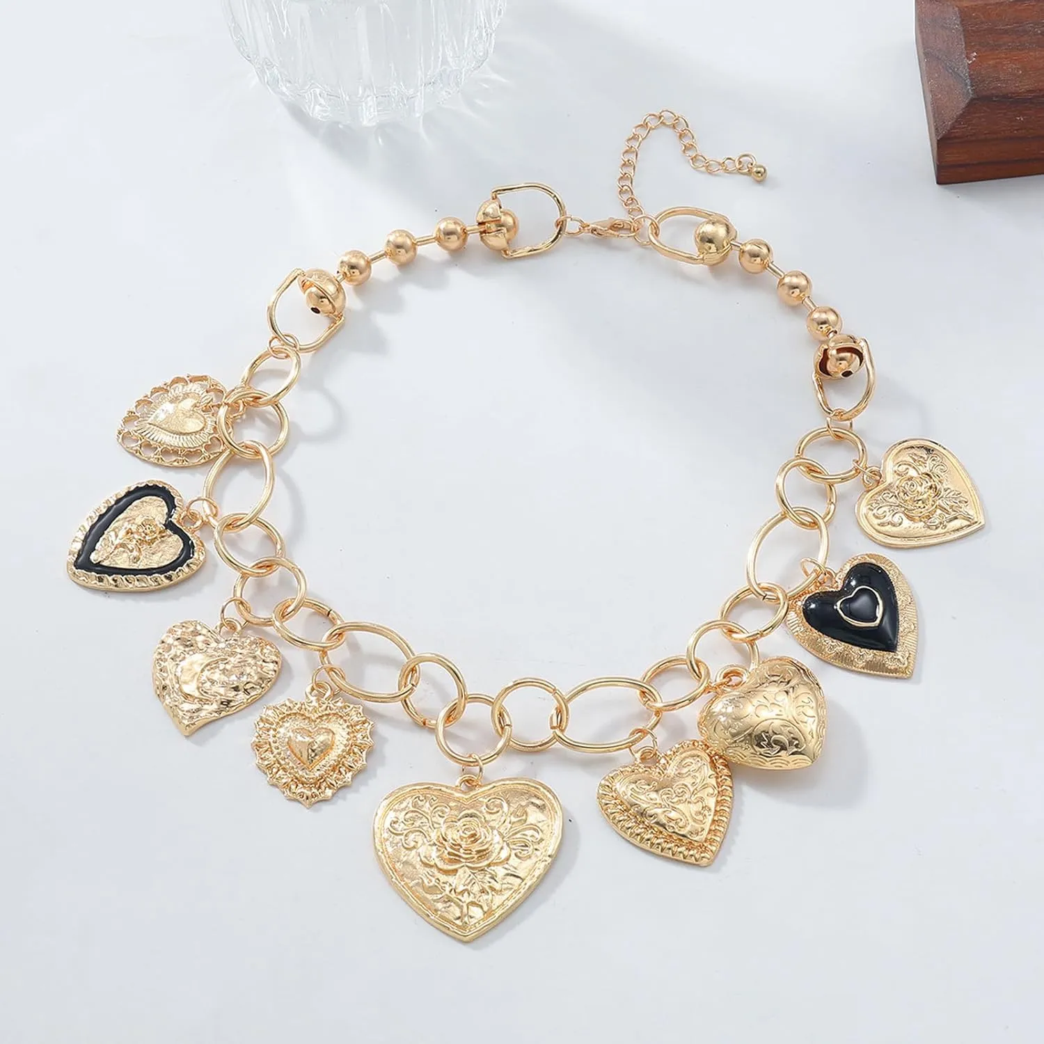Golden Charm Necklace for Women, Boho-Inspired Paperclip Chain with Heart Pepper Cheetah Cherry Bow Coin Charms Dainty Layered Necklace Trendy Jewelry for Everyday Wear Gifts Special Occasions
