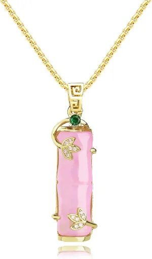 Green Jade Pendant 18K Gold Plated Necklace Crystal Jewelry for Women